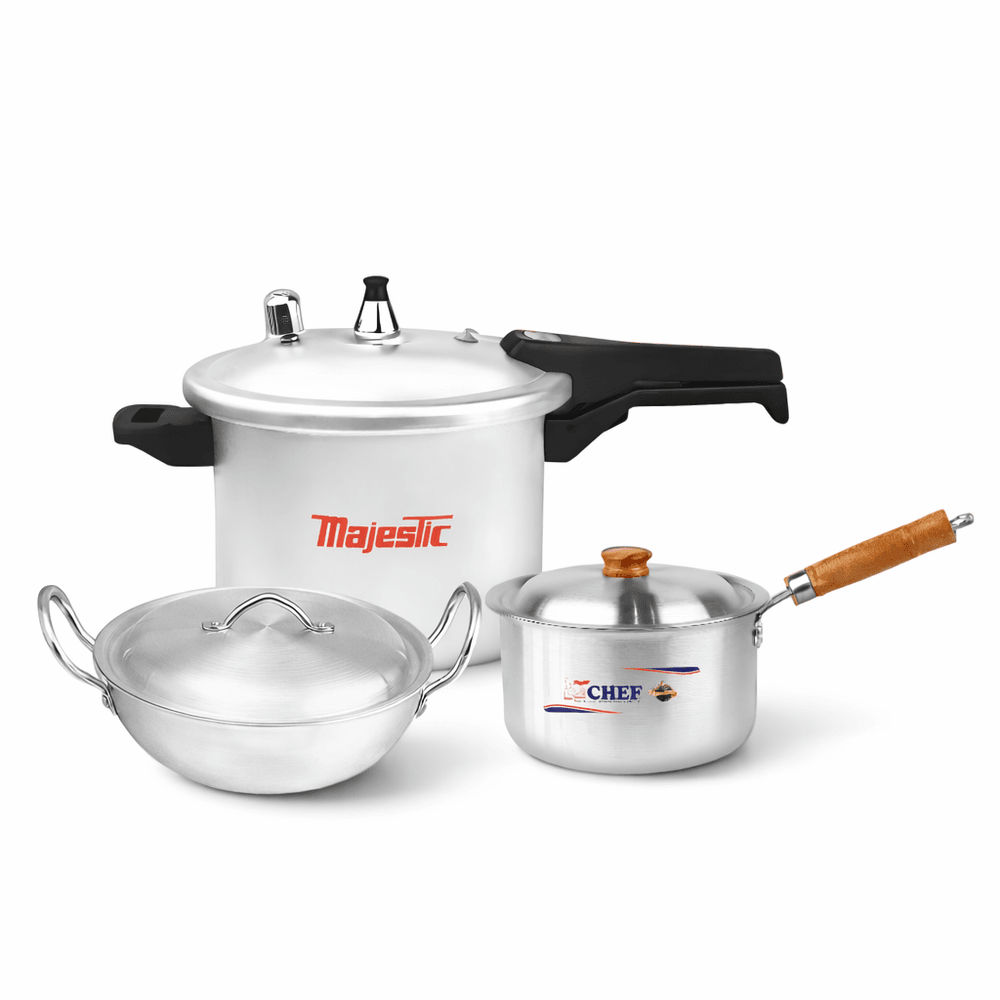 Majestic Aluminum Mini Gift Set 3 Pcs – Pressure Cooker Wok & Sauce Pan / Trio Series -Deal #14