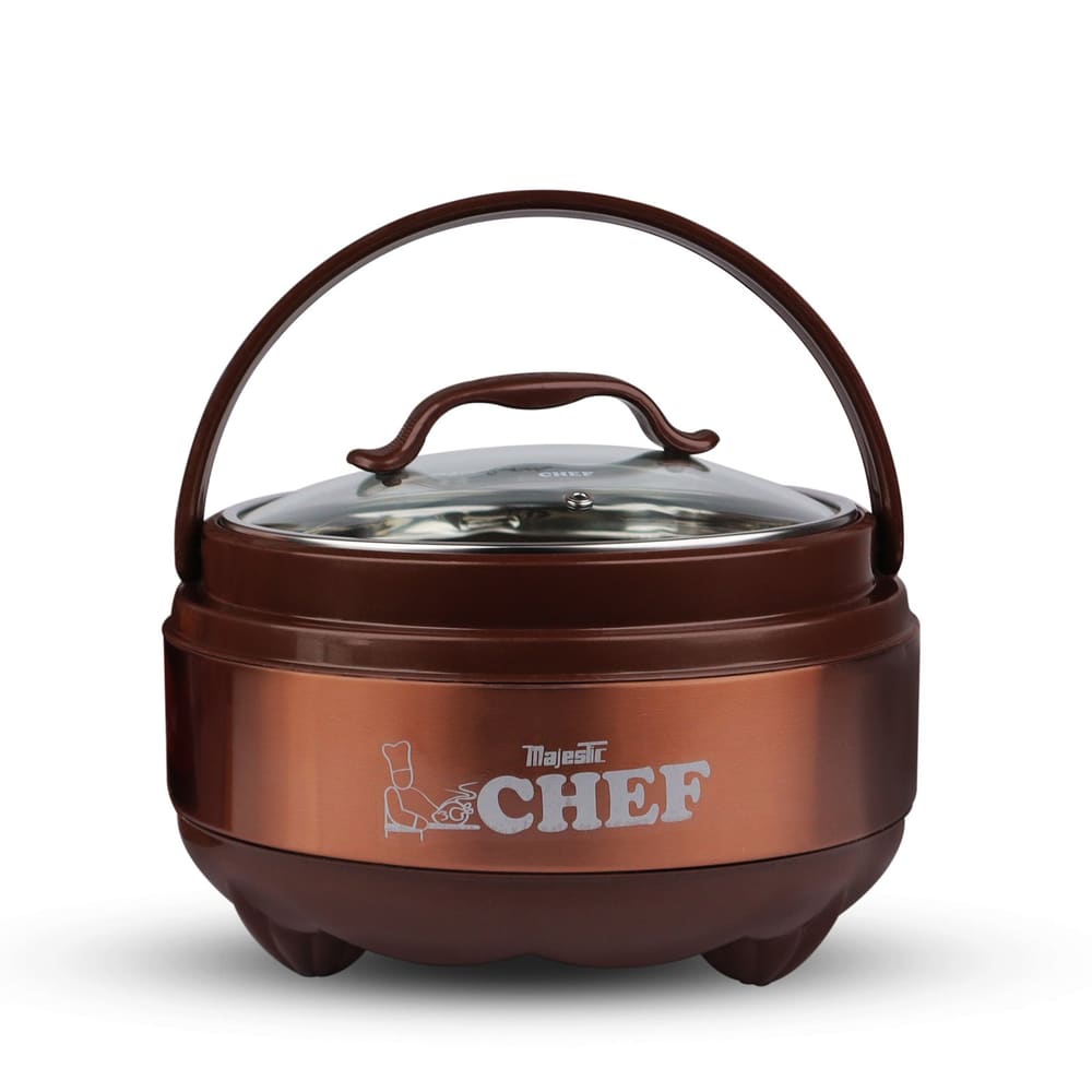 Majestic Chef Stainless Steel Clarion Hot Pot With Glass Lid – Brown – Large 4 L