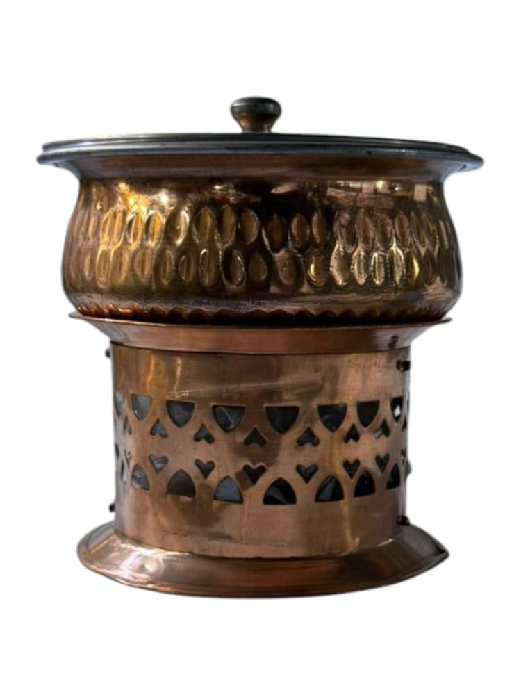 Engraved Copper Casserole with Burner.